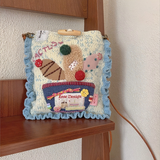 Blue Cactus Crochet Crossbody Phone Bag