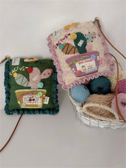 pink Cactus Crochet Crossbody Phone Bag