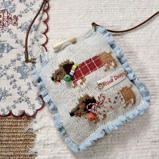 Blue Dachshund Crochet Crossbody Phone Bag