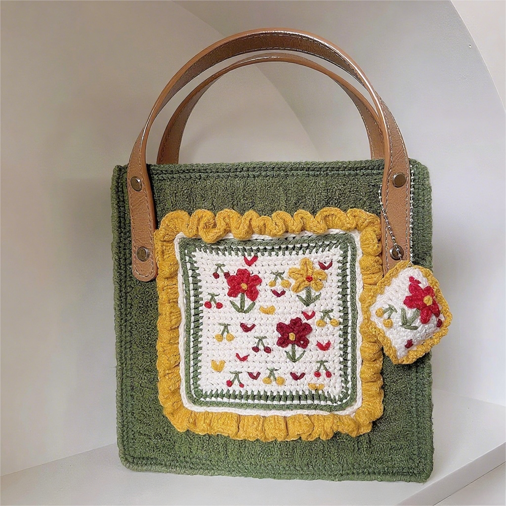 Rose green Crochet Tote Bag DIY Kits