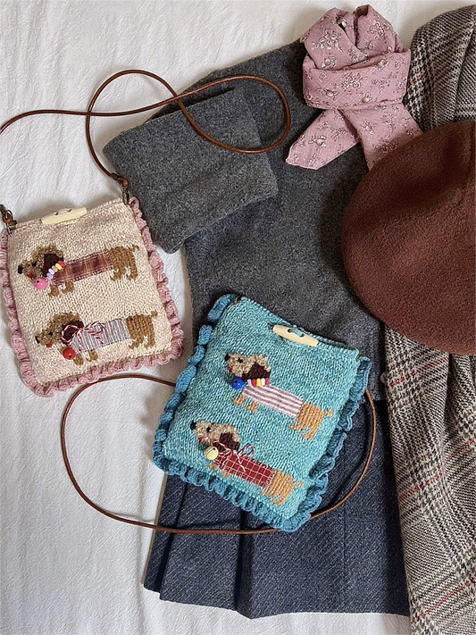 Pink Dachshund Crochet Crossbody Phone Bag