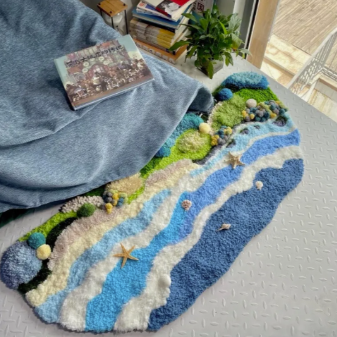 Handmade Latch Hook Ocean Moss Rug - Beach of Summer [Done for You]