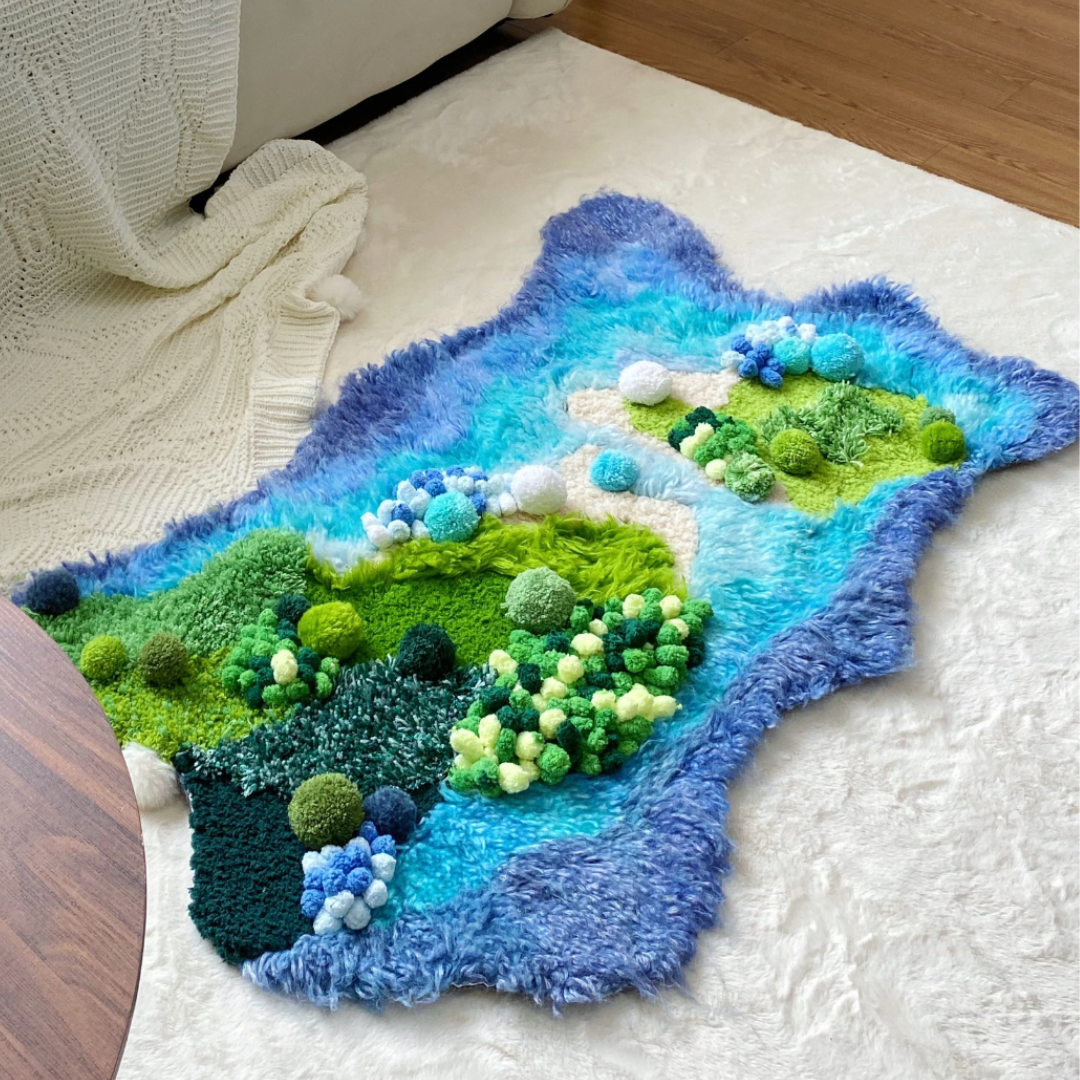 Handmade Latch Hook Ocean Moss Rug - Sea World [Done for You]