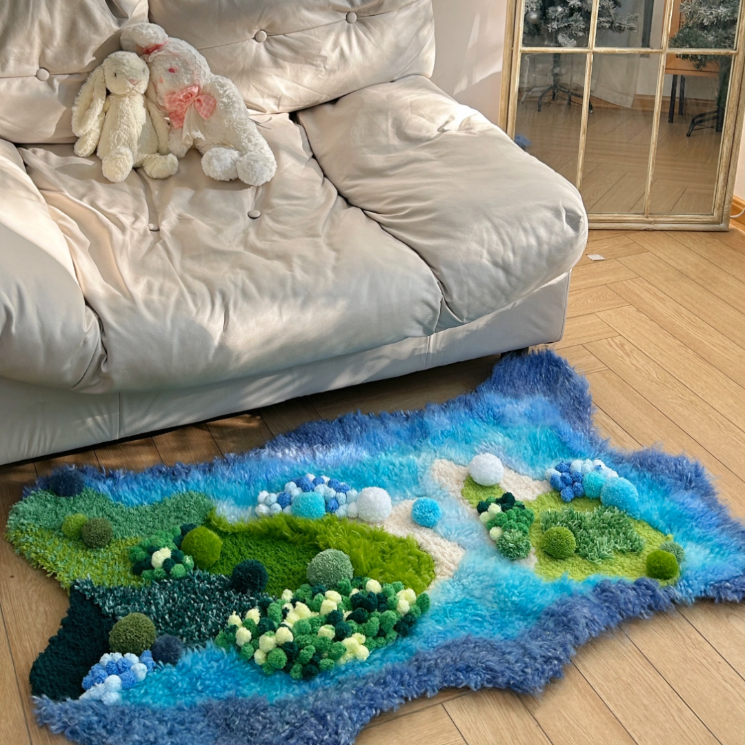 Handmade Latch Hook Ocean Moss Rug - Sea World [Done for You]