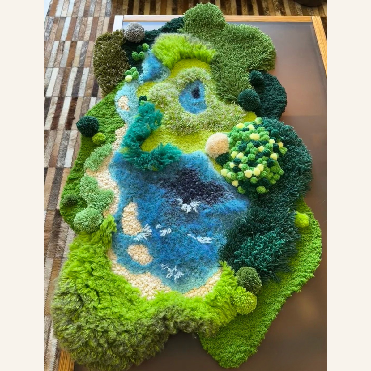 Handmade Moss Rug Latch Hook - Lake [Done for You]