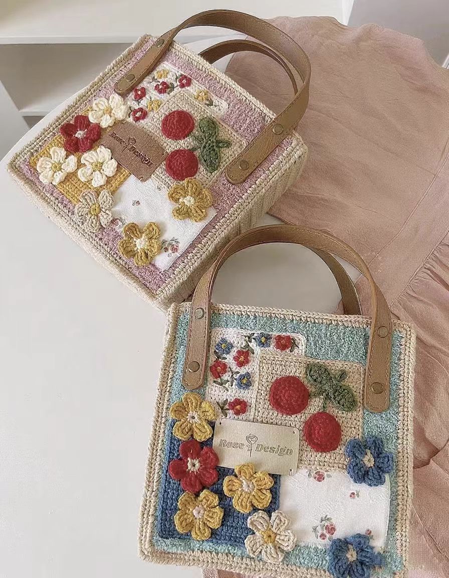 Cherry green Crochet Tote Bag DIY Kits