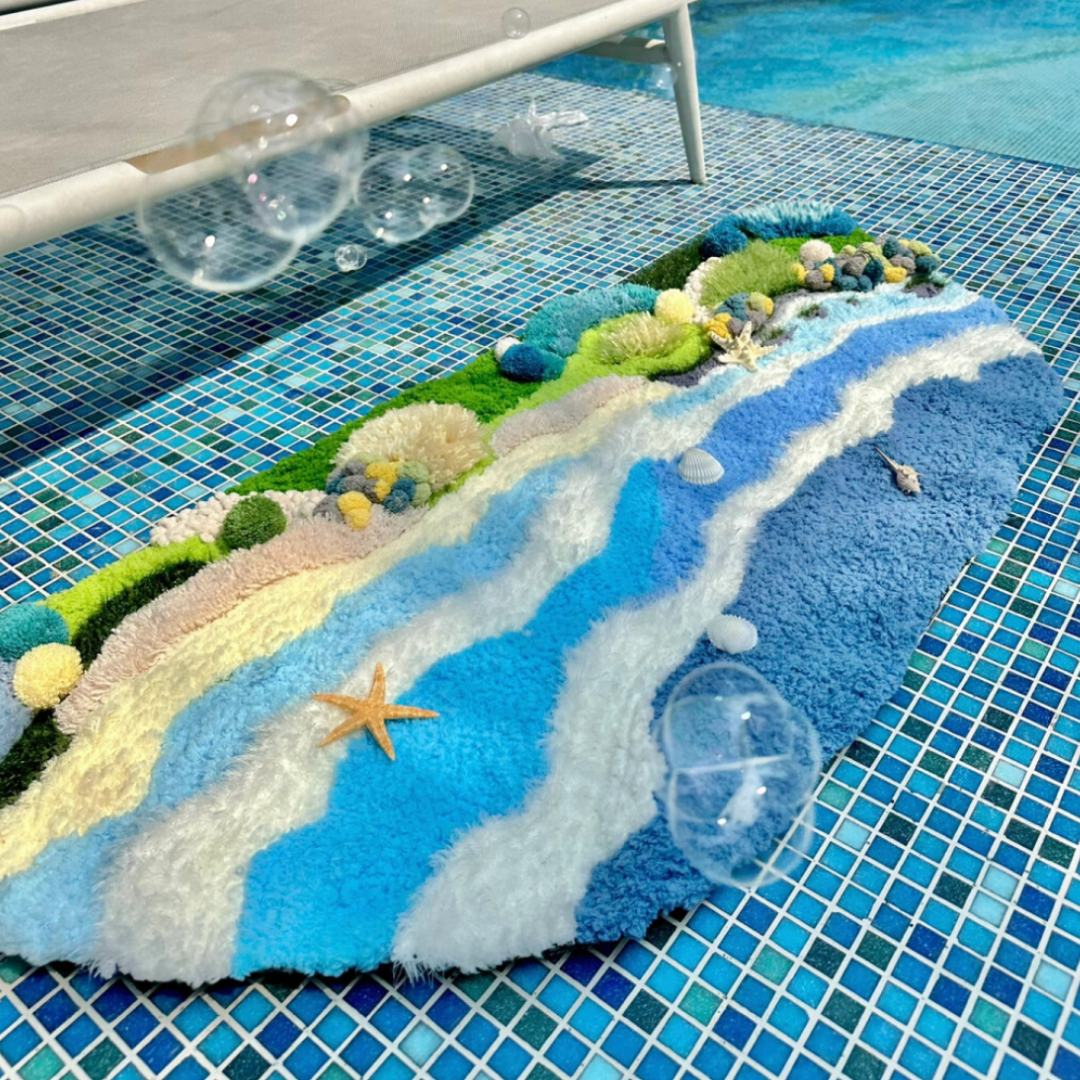 Handmade Latch Hook Ocean Moss Rug - Beach of Summer [Done for You]
