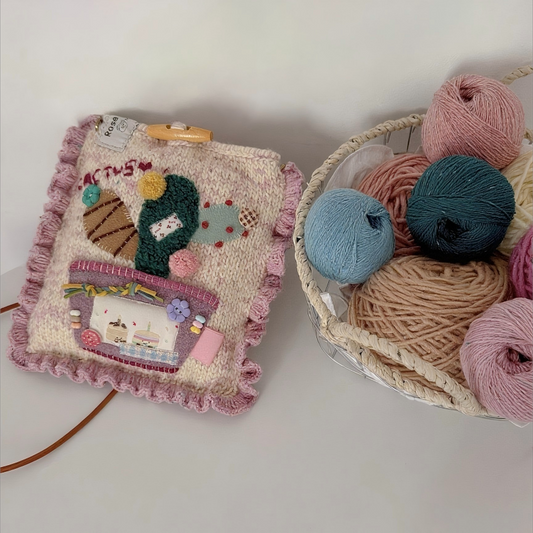 pink Cactus Crochet Crossbody Phone Bag