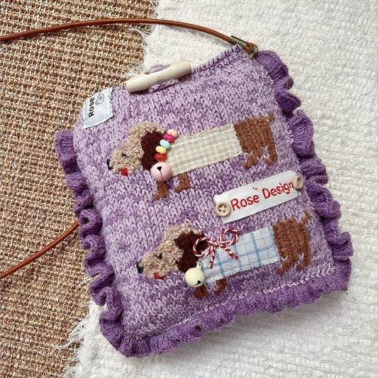 Purple Dachshund Crochet Crossbody Phone Bag