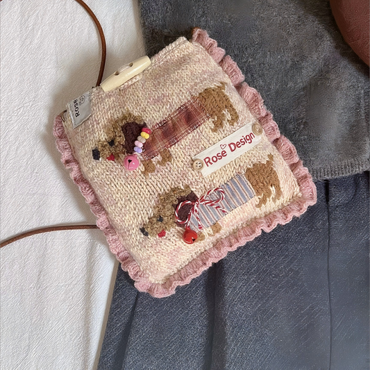 Pink Dachshund Crochet Crossbody Phone Bag