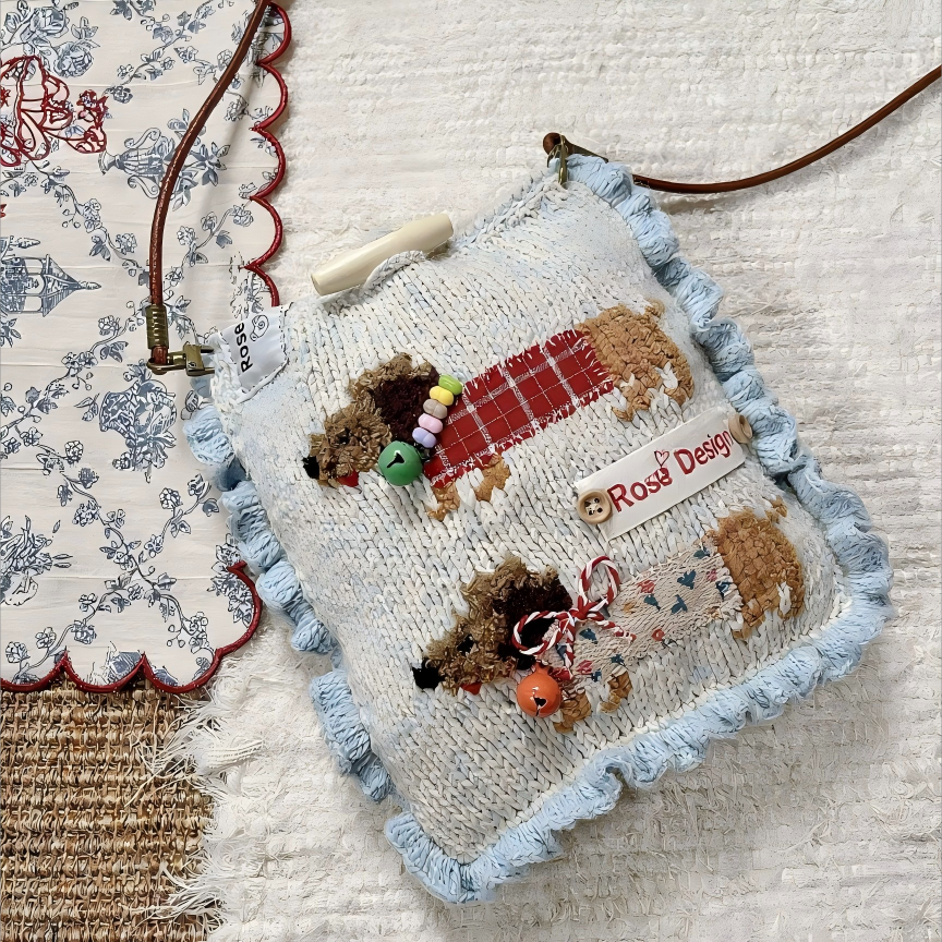 Blue Dachshund Crochet Crossbody Phone Bag