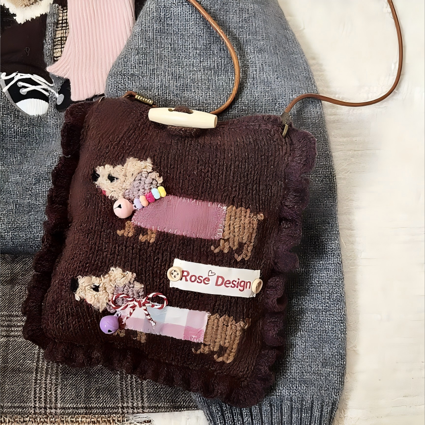 Brown Dachshund Crochet Crossbody Phone Bag