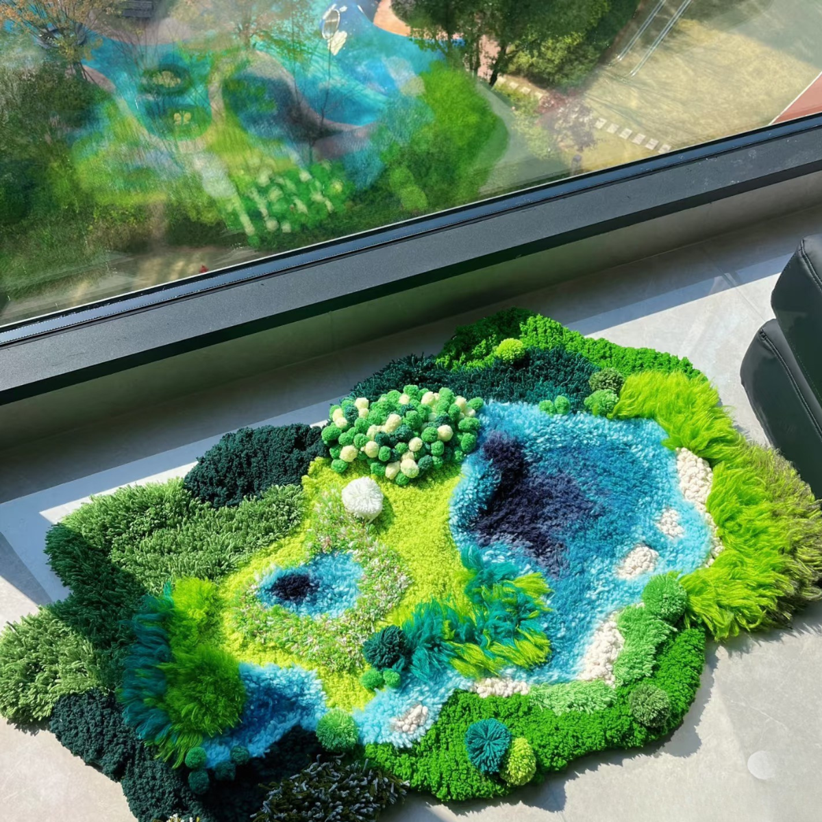 Handmade Moss Rug Latch Hook - Lake [Done for You]