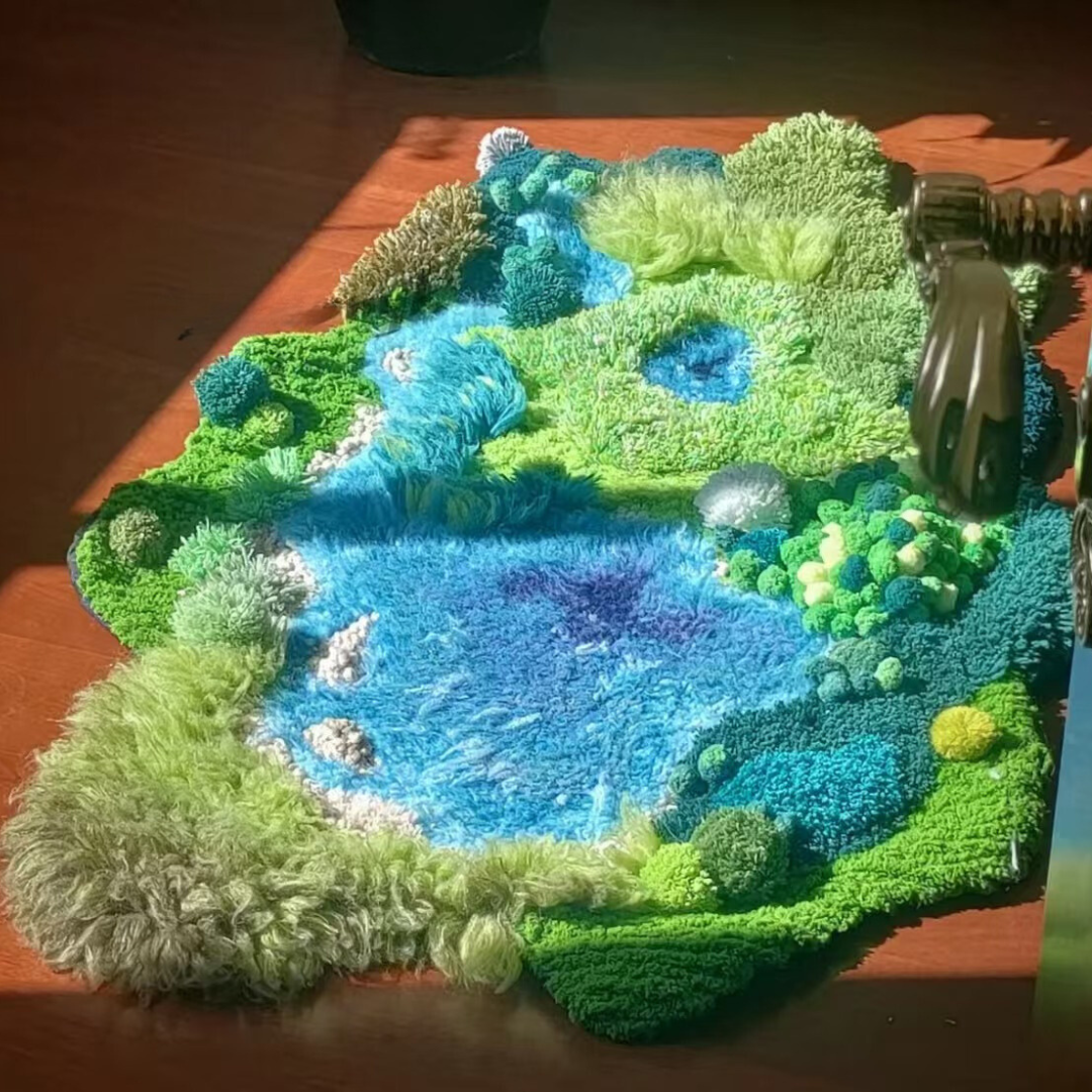 Handmade Moss Rug Latch Hook - Lake [Done for You]