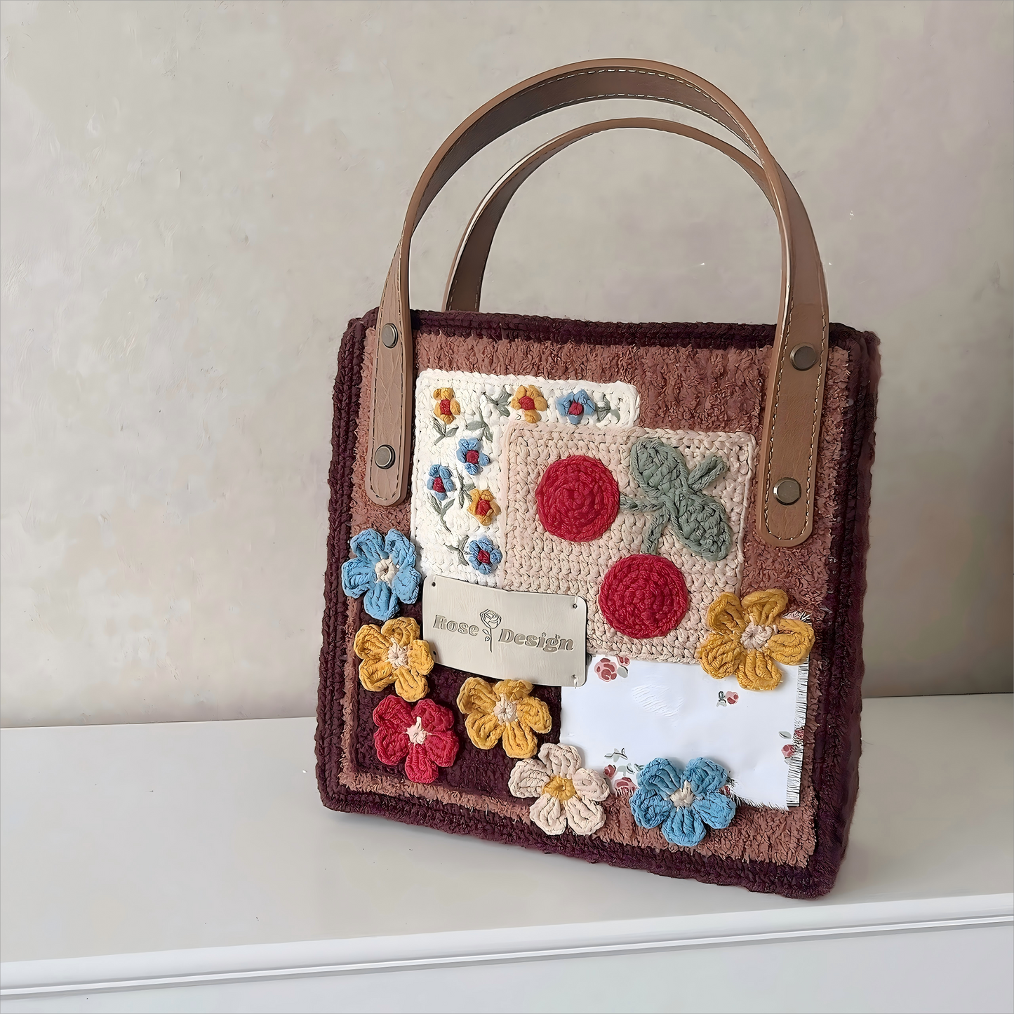 Cherry brown Crochet Tote Bag DIY Kits