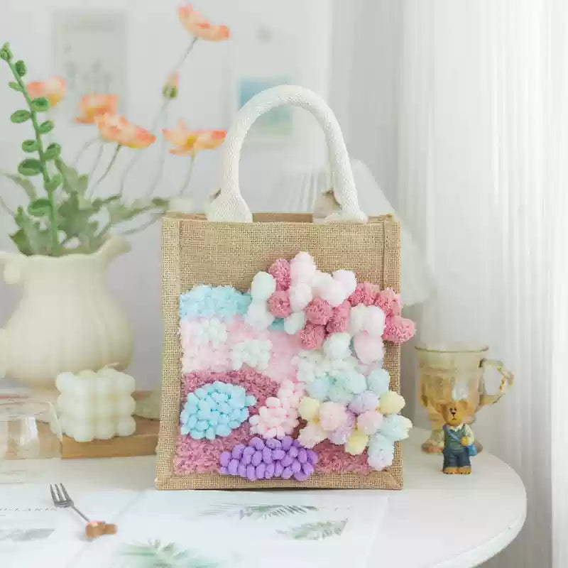 Pink Garden Latch Hook Moss Handbag Material Pack